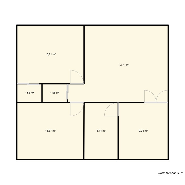 2 CHAMBRES + SALON. Plan de 7 pièces et 71 m2