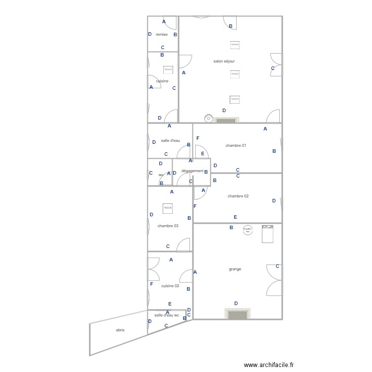 denis PB. Plan de 13 pièces et 156 m2