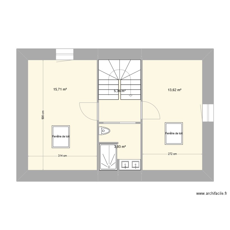 2eme étage Denicé. Plan de 4 pièces et 39 m2