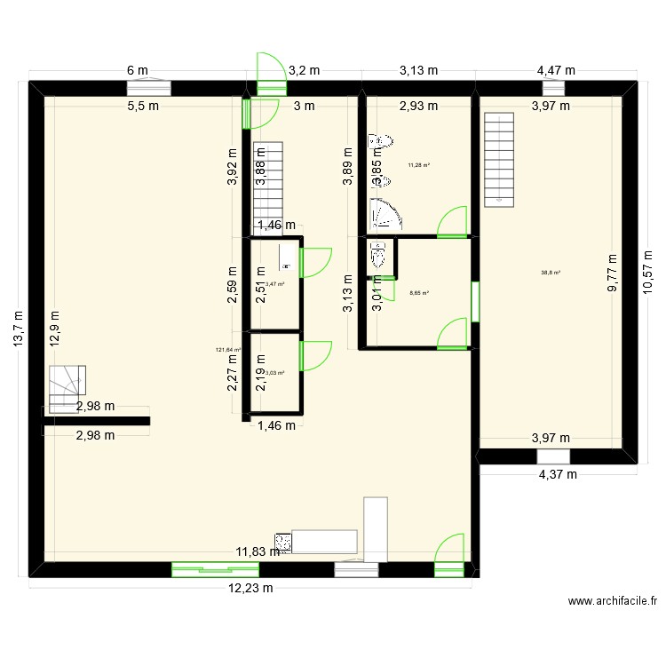 Mitra Bas. Plan de 6 pièces et 187 m2