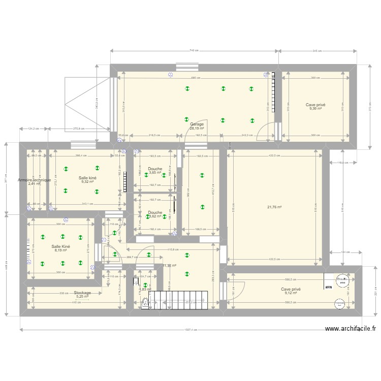 Plan sous-sol situation projetée simplifiée (3). Plan de 12 pièces et 114 m2
