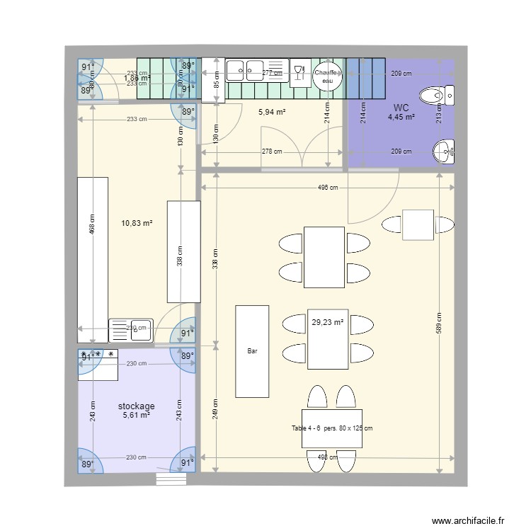 restaurant - Plan 6 pièces 58 m2 dessiné par papidamour