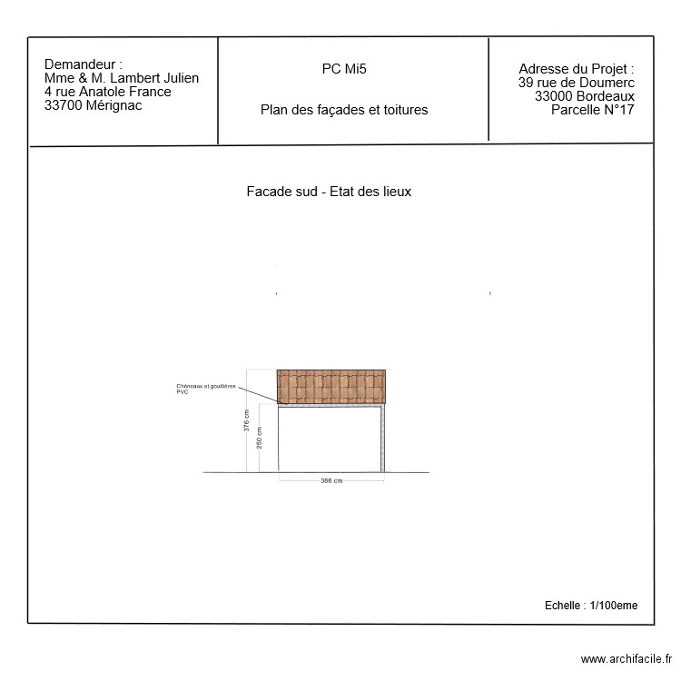 PC - Facade sud existant  v1. Plan de 0 pièce et 0 m2