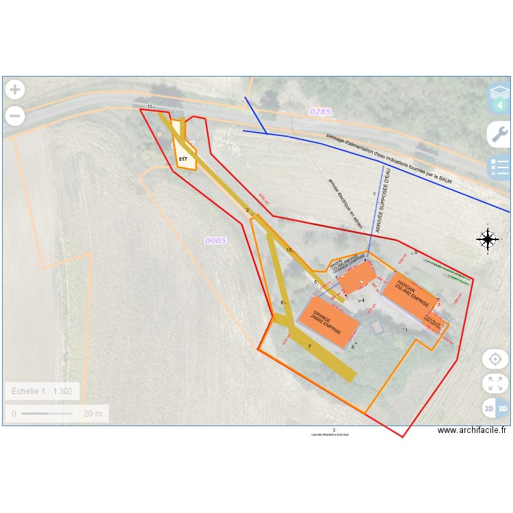 PLAN DE MASSE etat actuel sans arbres. Plan de 3 pièces et 98 m2