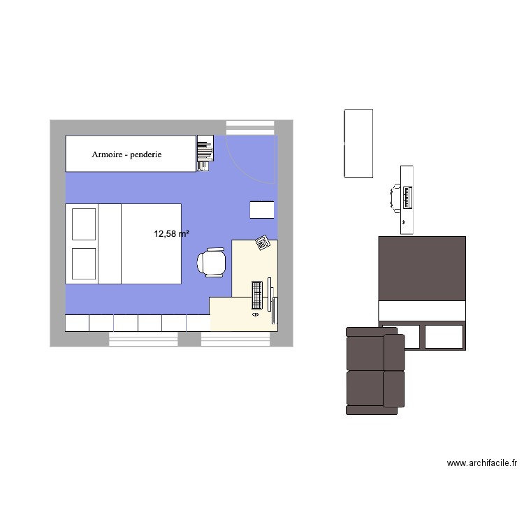 Niouvelle Chambre Ju. Plan de 1 pièce et 13 m2