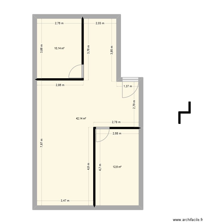 APT. Plan de 3 pièces et 65 m2