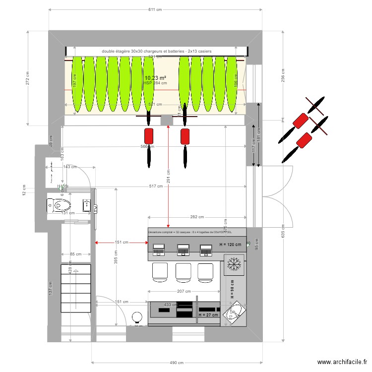 Encombrement 2. Plan de 1 pièce et 10 m2