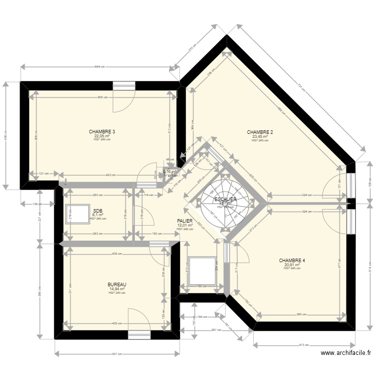 GUERBER_ETAGE. Plan de 8 pièces et 104 m2