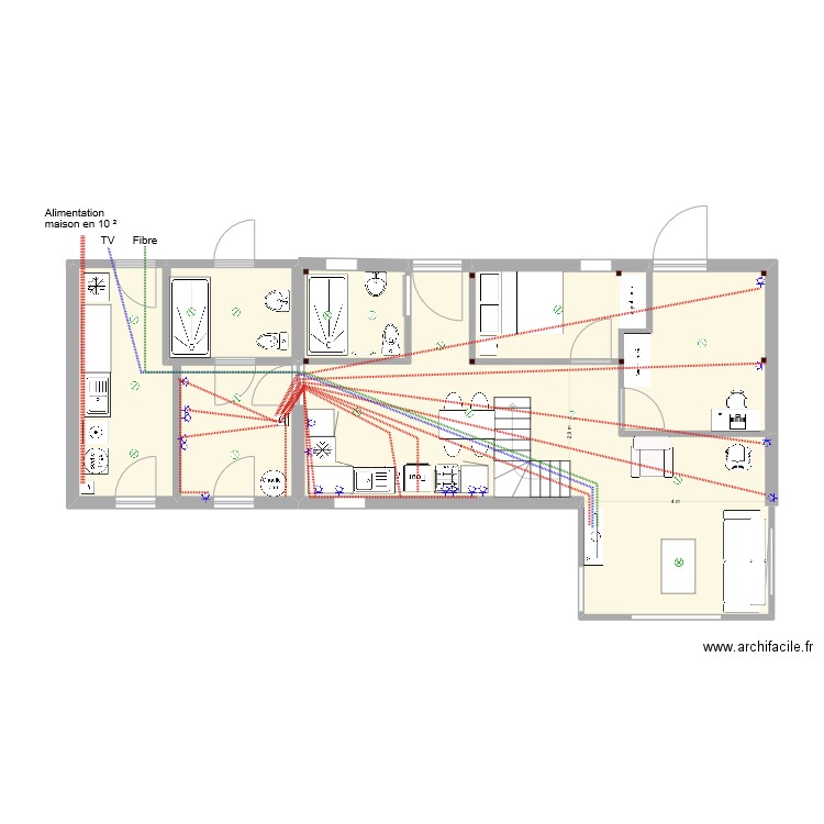 Plan plain pied électricité. Plan de 9 pièces et 135 m2