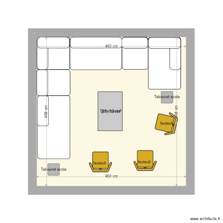 salon v1. Plan de 1 pièce et 21 m2