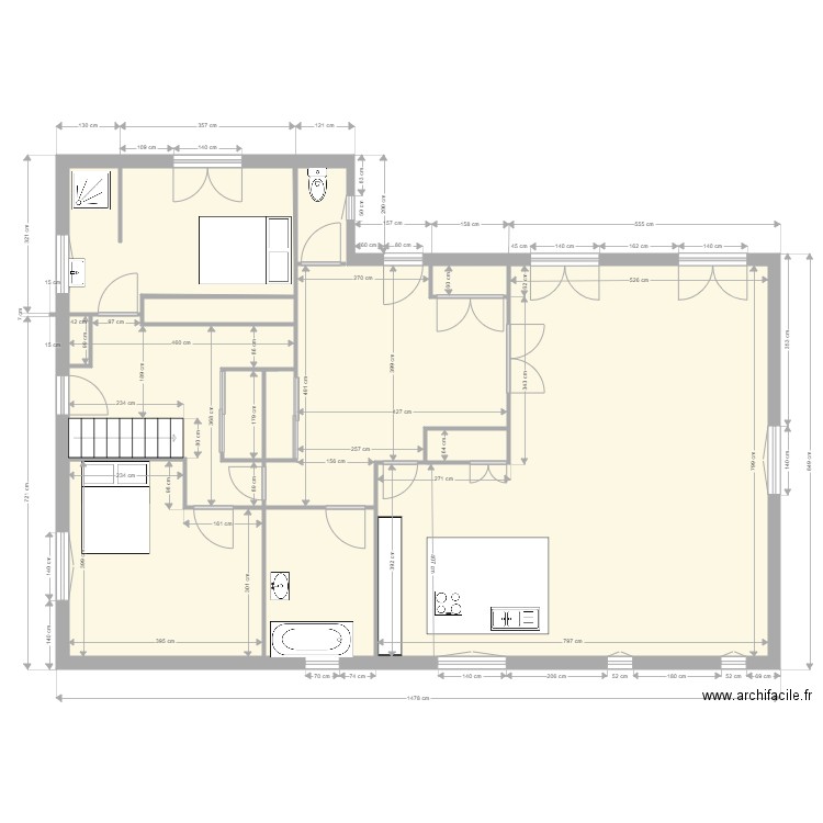                    1 Yvrac RDC Existant. Plan de 12 pièces et 122 m2