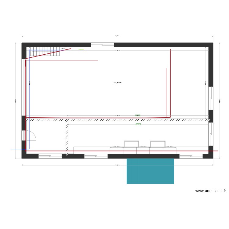 SOUS SOL RESEAUX et murs refend. Plan de 3 pièces et 157 m2