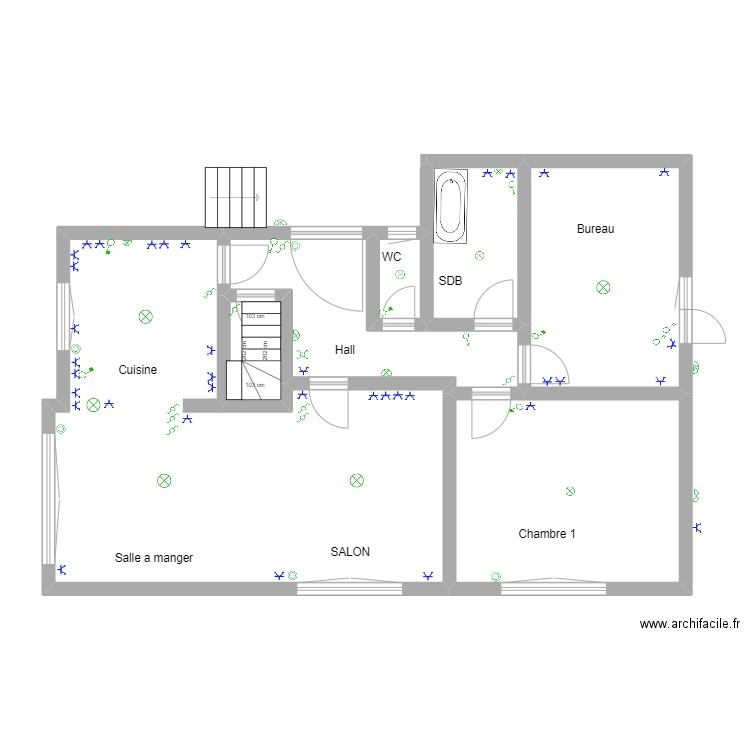 plan electrique ok. Plan de 7 pièces et 90 m2