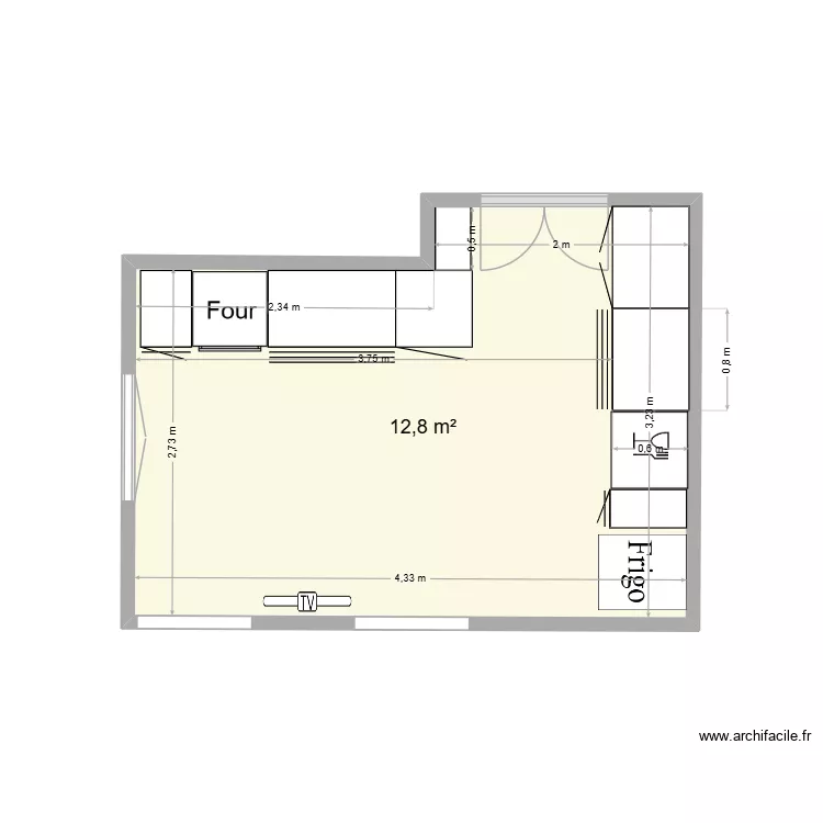 DDcuisine. Plan de 1  et 13 m²