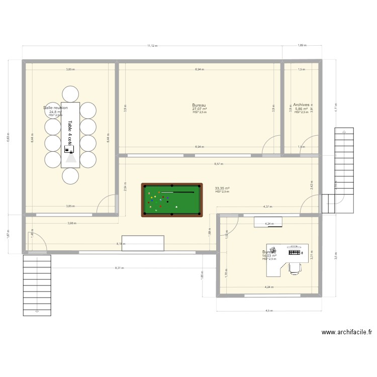Bureau Neuvi. Plan de 5 pièces et 105 m2