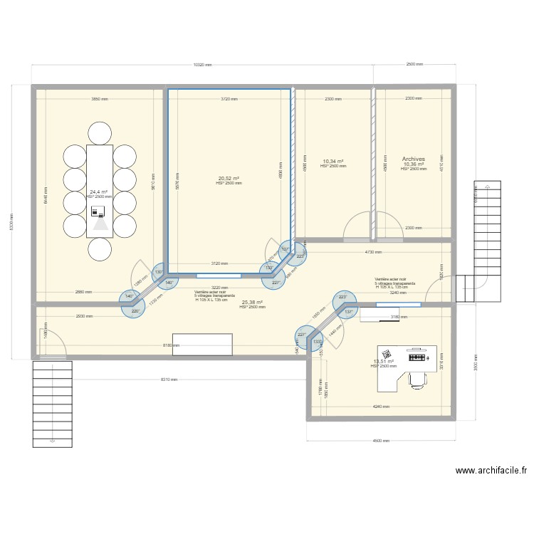 Bureau Neuvi. Plan de 5 pièces et 105 m2