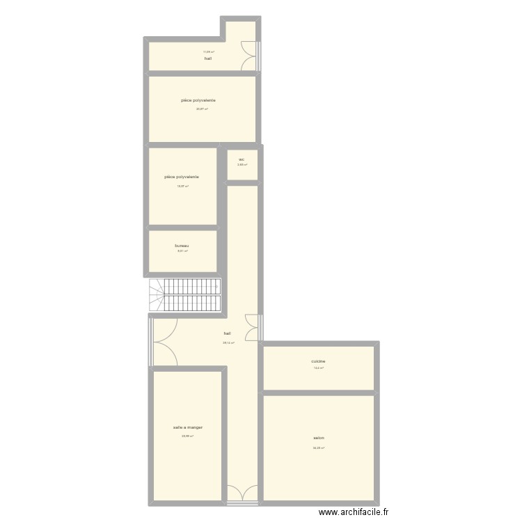 rez de chaussée 1. Plan de 9 pièces et 173 m2