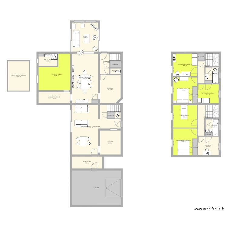 Maison Projet. Plan de 33 pièces et 245 m2