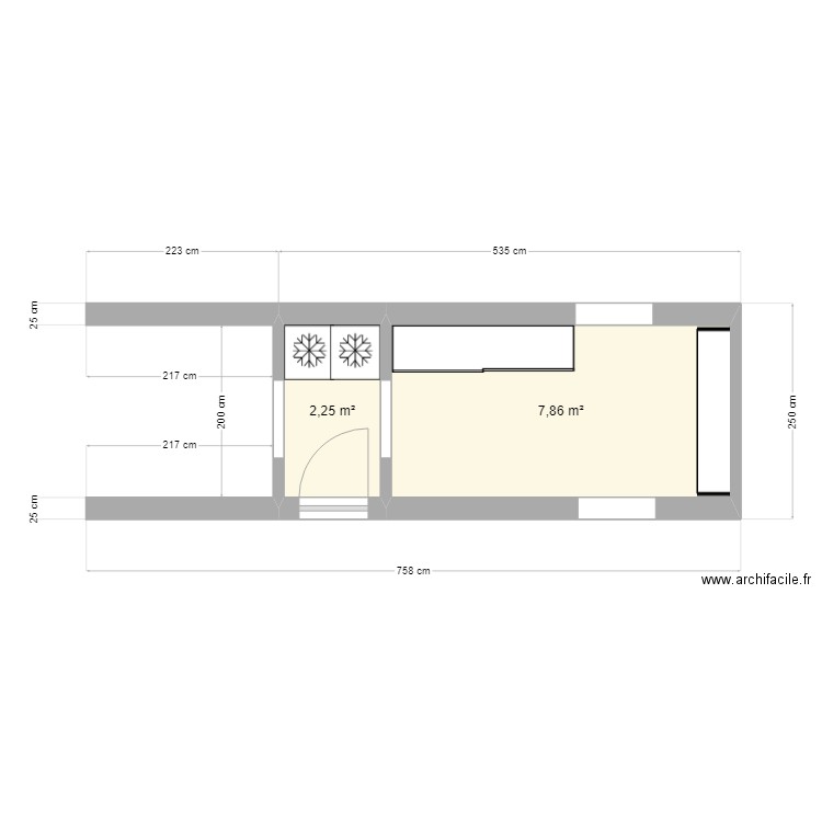 vestiaire. Plan de 2 pièces et 10 m2