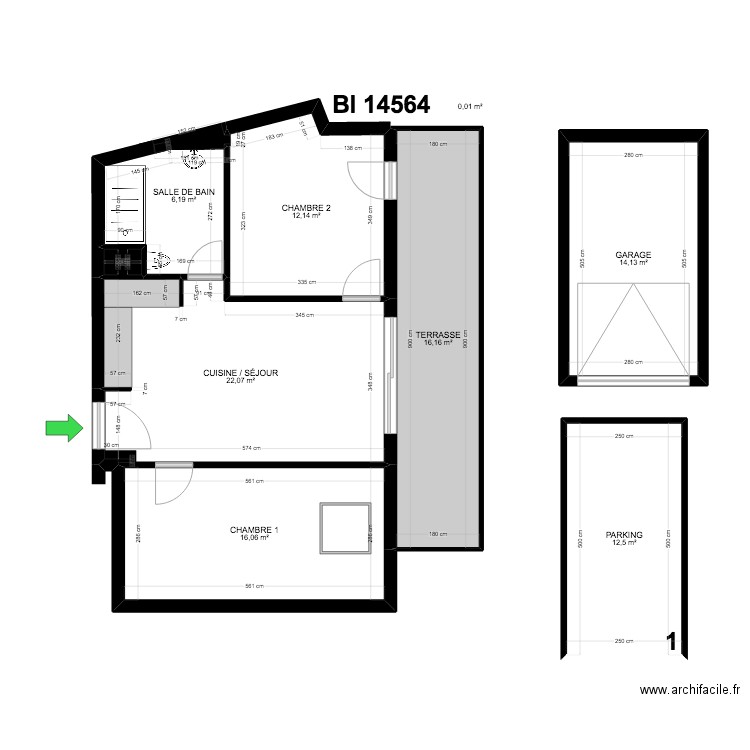 BI 14564. Plan de 9 pièces et 100 m2