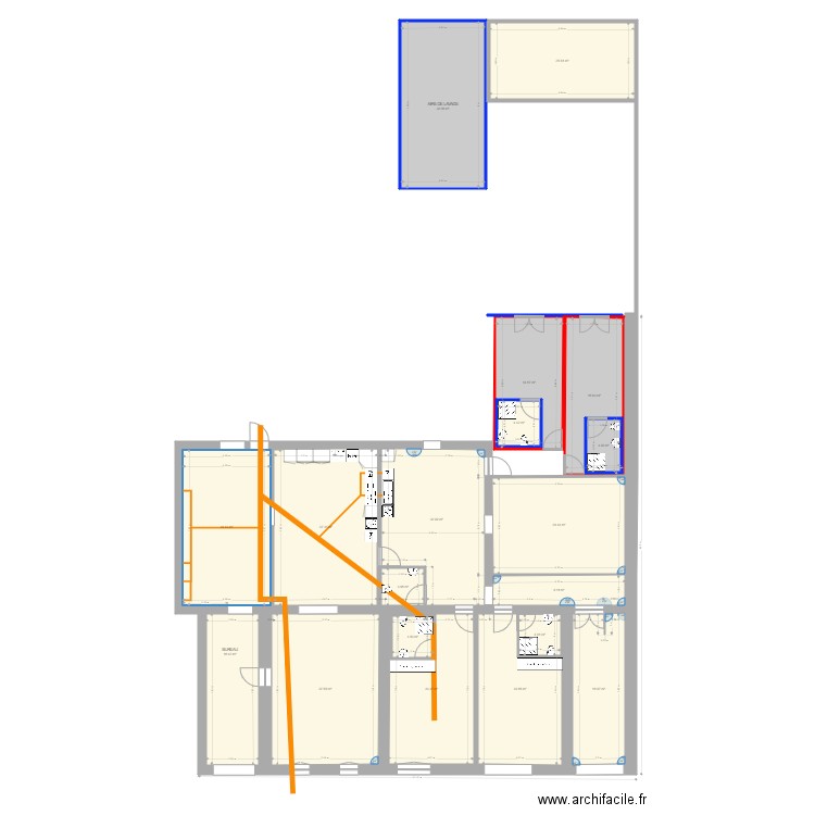 Buanderie cuisine évacuation. Plan de 19 pièces et 392 m2