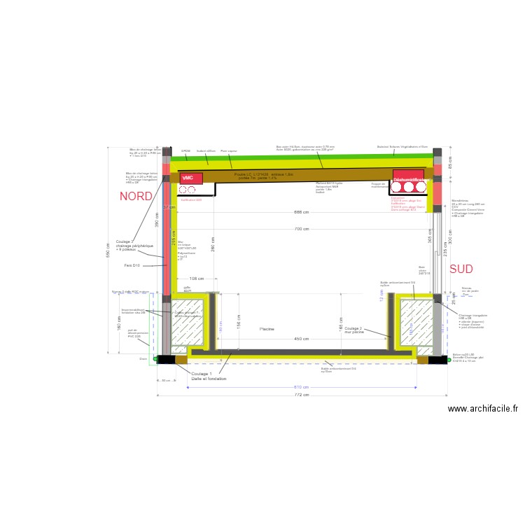 piscine v9004 - coupe nord-sud sans dalle v5.4. Plan de 0 pièce et 0 m2