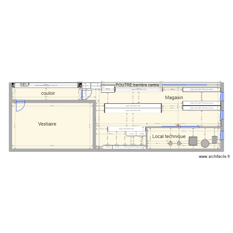 Magasin et Self V02. Plan de 6 pièces et 120 m2