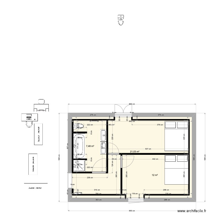 CHAMBRE H ET P. Plan de 3 pièces et 41 m2