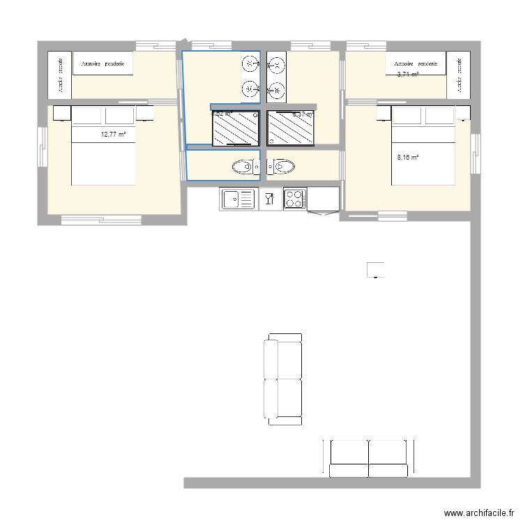 c hambre  et cuisine. Plan de 0 pièce et 0 m2