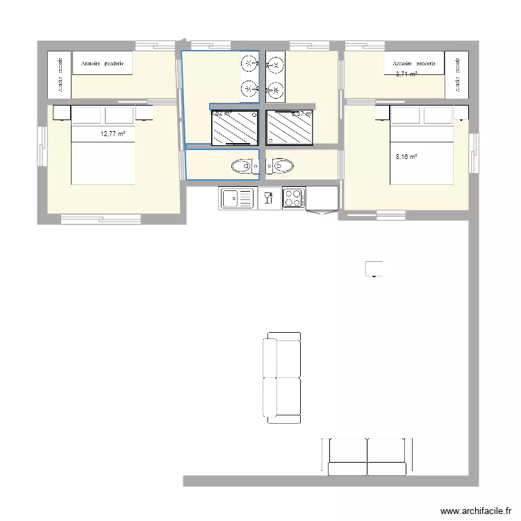 c hambre  et cuisine. Plan de 