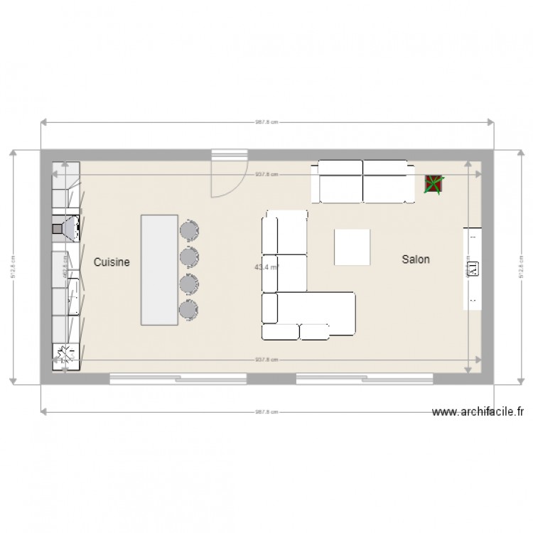 Cuisine lineaire ideal pour cuisine ouverte. Plan de 0 pièce et 0 m2