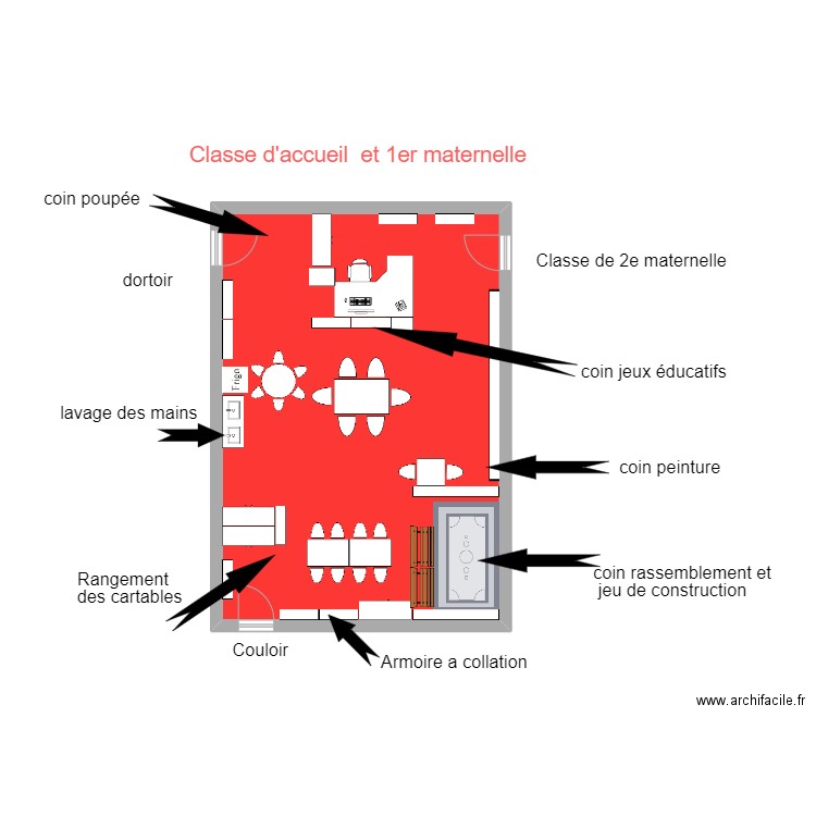 accueil 1er maternelle. Plan de 1 pièce et 58 m2