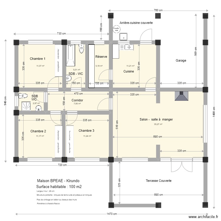 Maison BPEAE Kirundo . Plan de 9 pièces et 100 m2