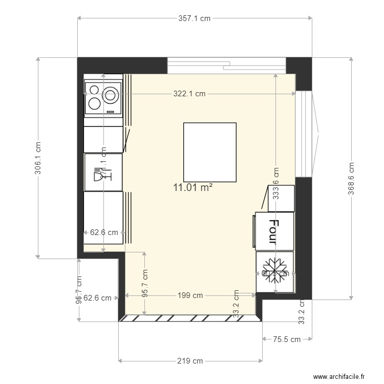 cuisine JC. Plan de 1 pièce et 11 m2