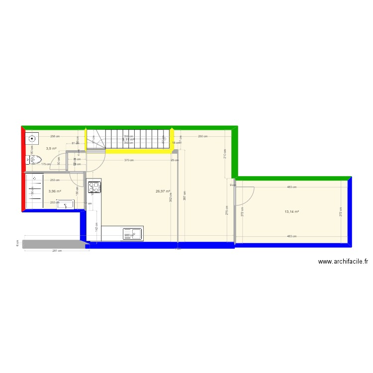 combles. Plan de 5 pièces et 51 m2