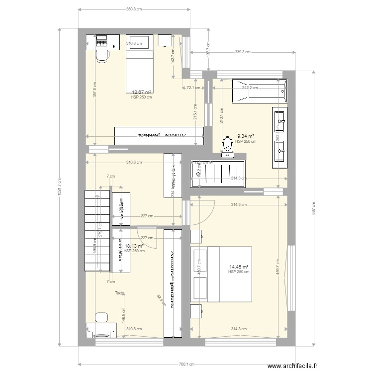 Etage sans annexe avec surfaces et cotations. Plan de 0 pièce et 0 m2