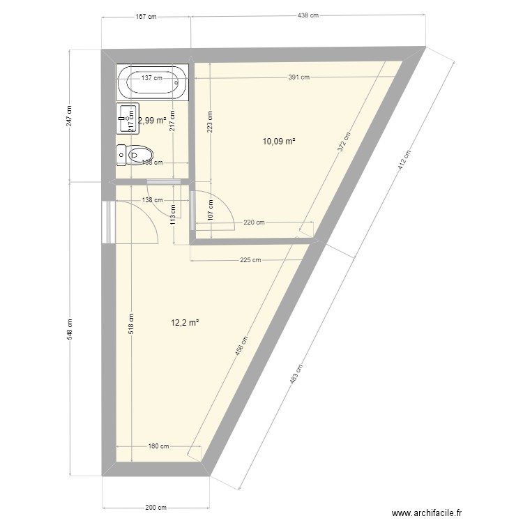 Lefèvre 3. Plan de 3 pièces et 25 m2