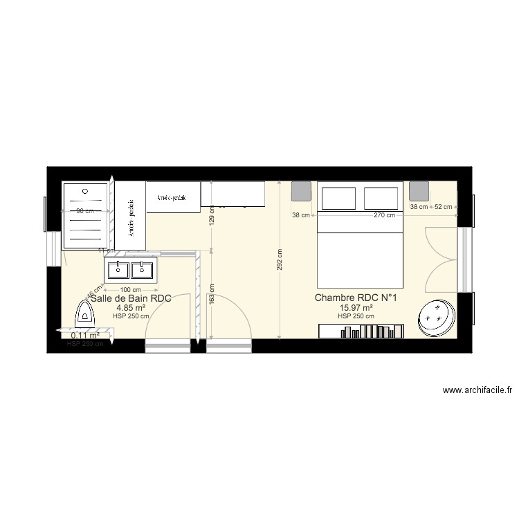 Chambre RDC N1 et Salle de Bain. Plan de 0 pièce et 0 m2