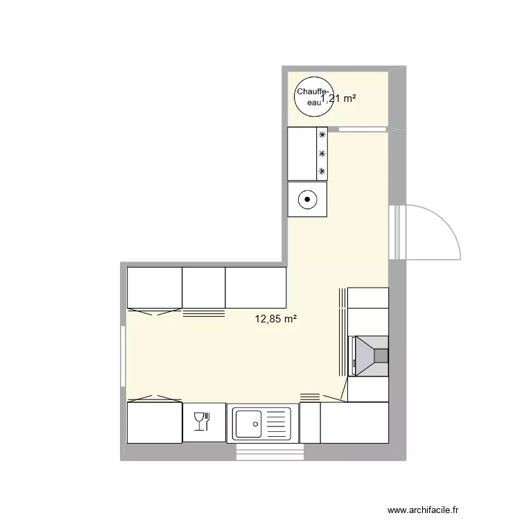 Cuisine. Plan de 2  et 14 m²