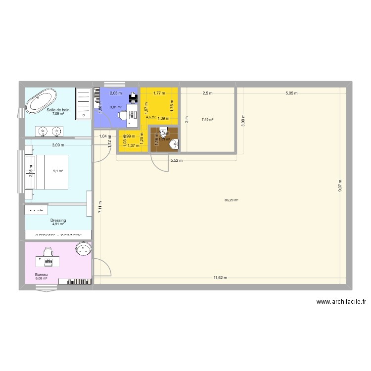 Grange du turfu. Plan de 9 pièces et 131 m2