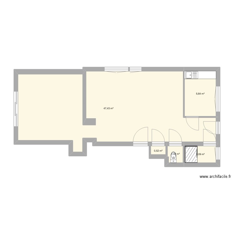 VESMIR. Plan de 5 pièces et 57 m2