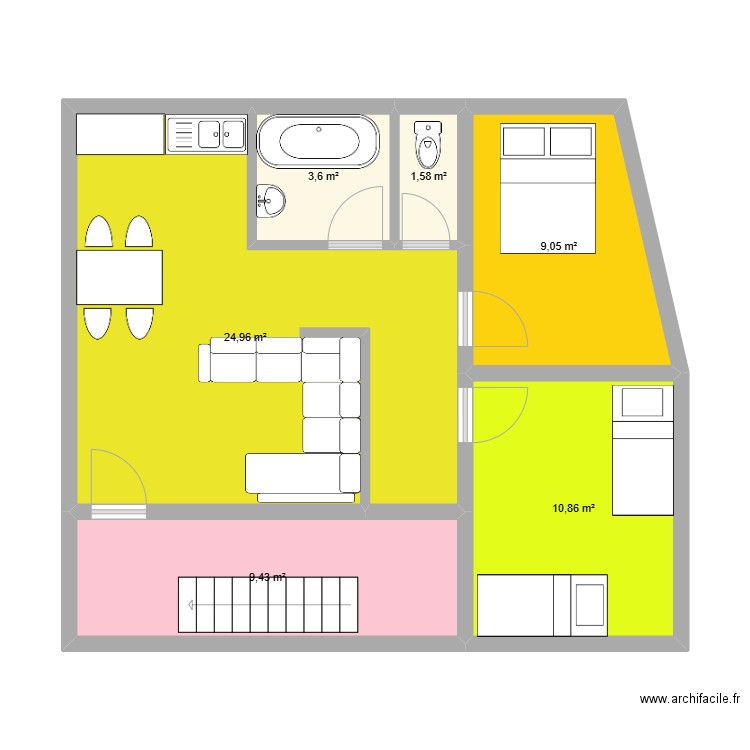 Plan Ankadivato. Plan de 6 pièces et 59 m2