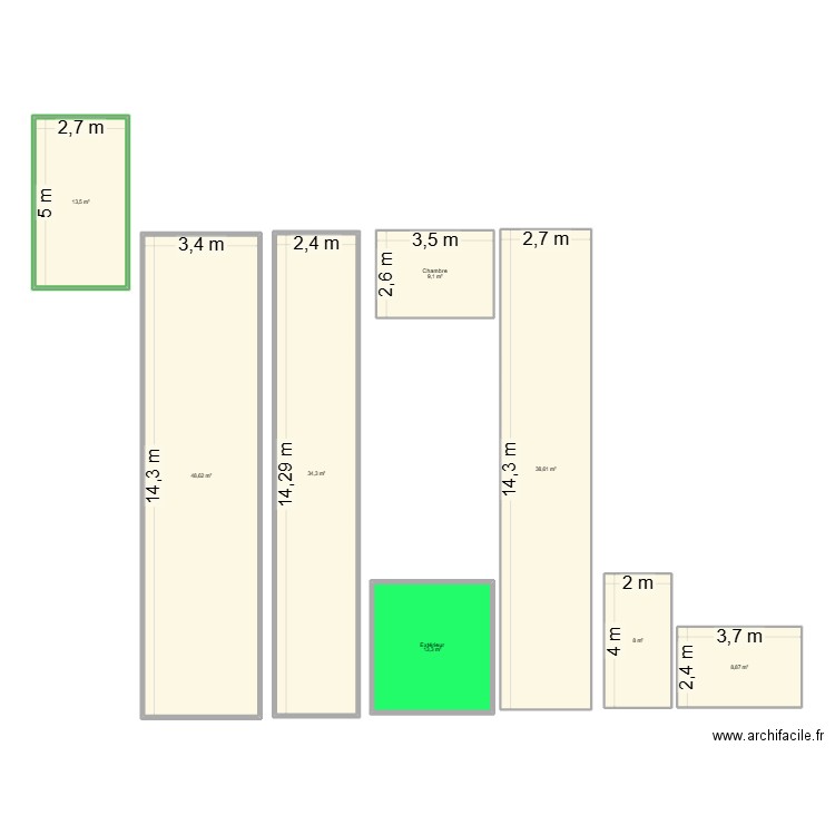 terrasse. Plan de 8 pièces et 174 m2