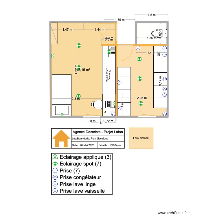 Plan2D_Lou/Buanderie_ELEC. Plan de 3 pièces et 21 m2