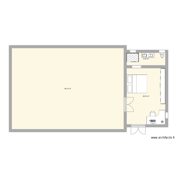 extension. Plan de 3 pièces et 112 m2