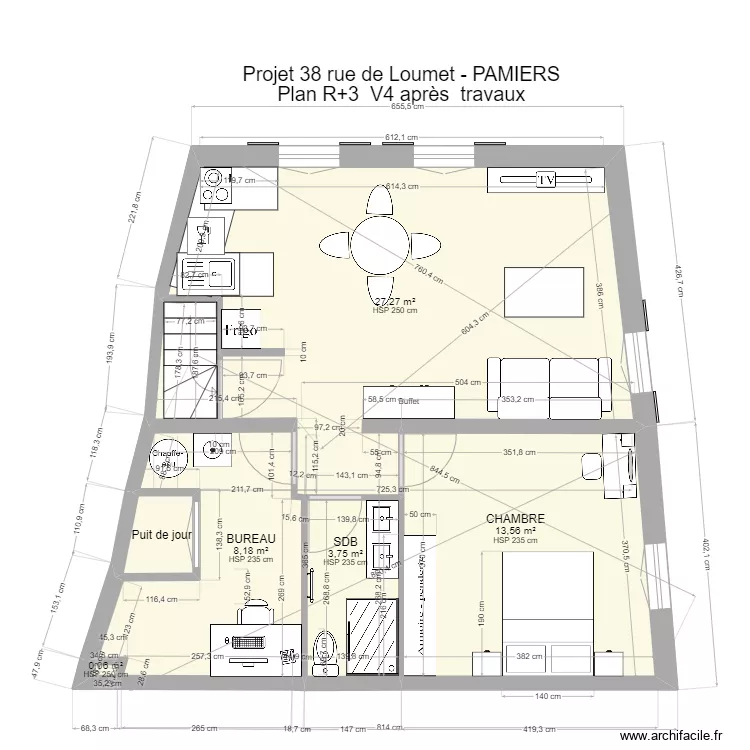 PAMIERS3 R+3 V4 apr&egrave;s travaux. Plan de 
