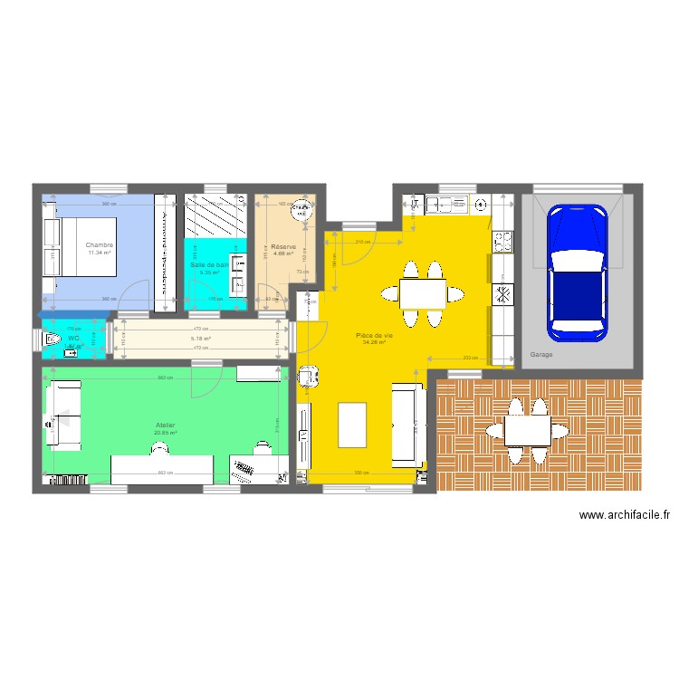 Maison 84 m2 1 ch 1 atelier. Plan de 0 pièce et 0 m2