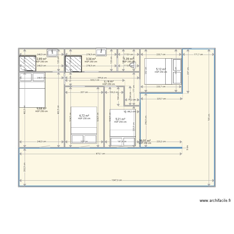 Rob. Plan de 9 pièces et 75 m2