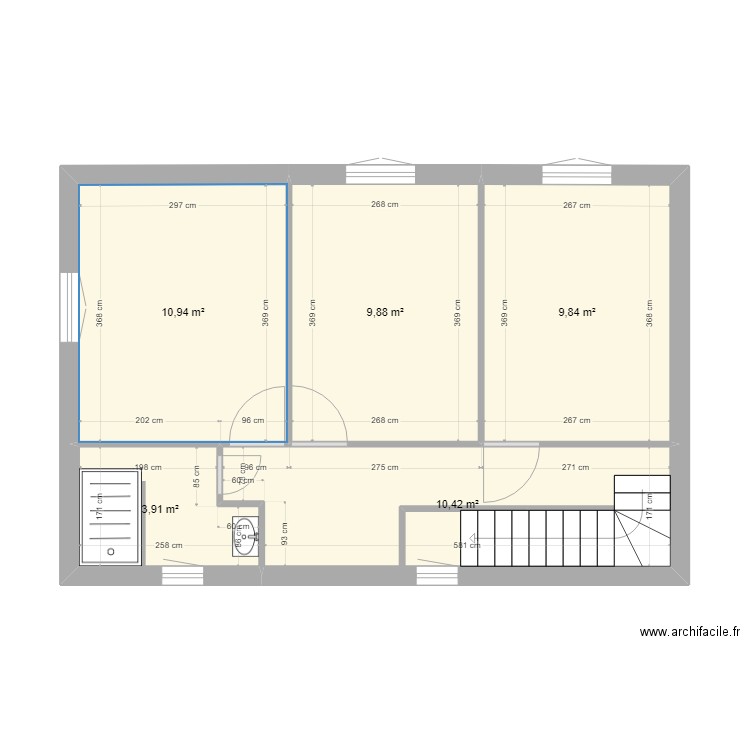 etage3. Plan de 5 pièces et 45 m2