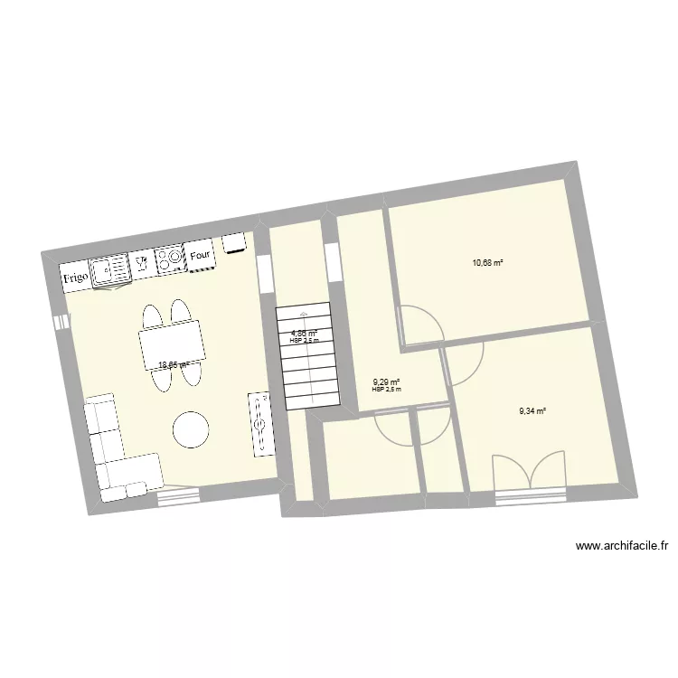st juste &eacute;tage. Plan de 5 pièces et 53 m²